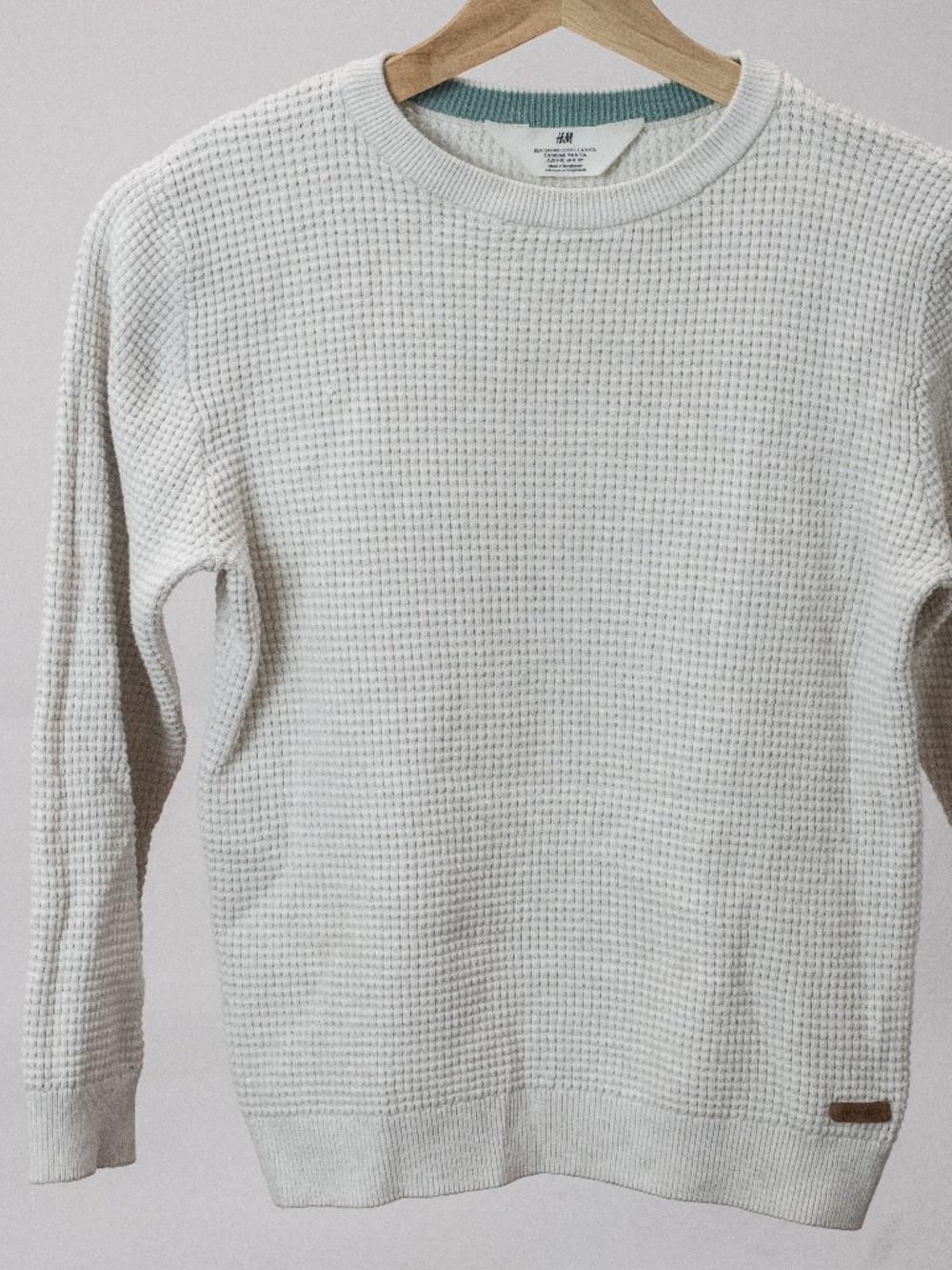 Cream Cotton Boy's Waffle Long Sleeve Shirt